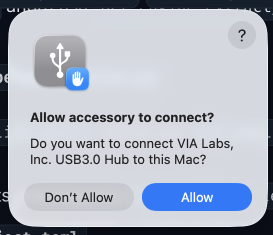 macOS prompts to allow a full USB hub